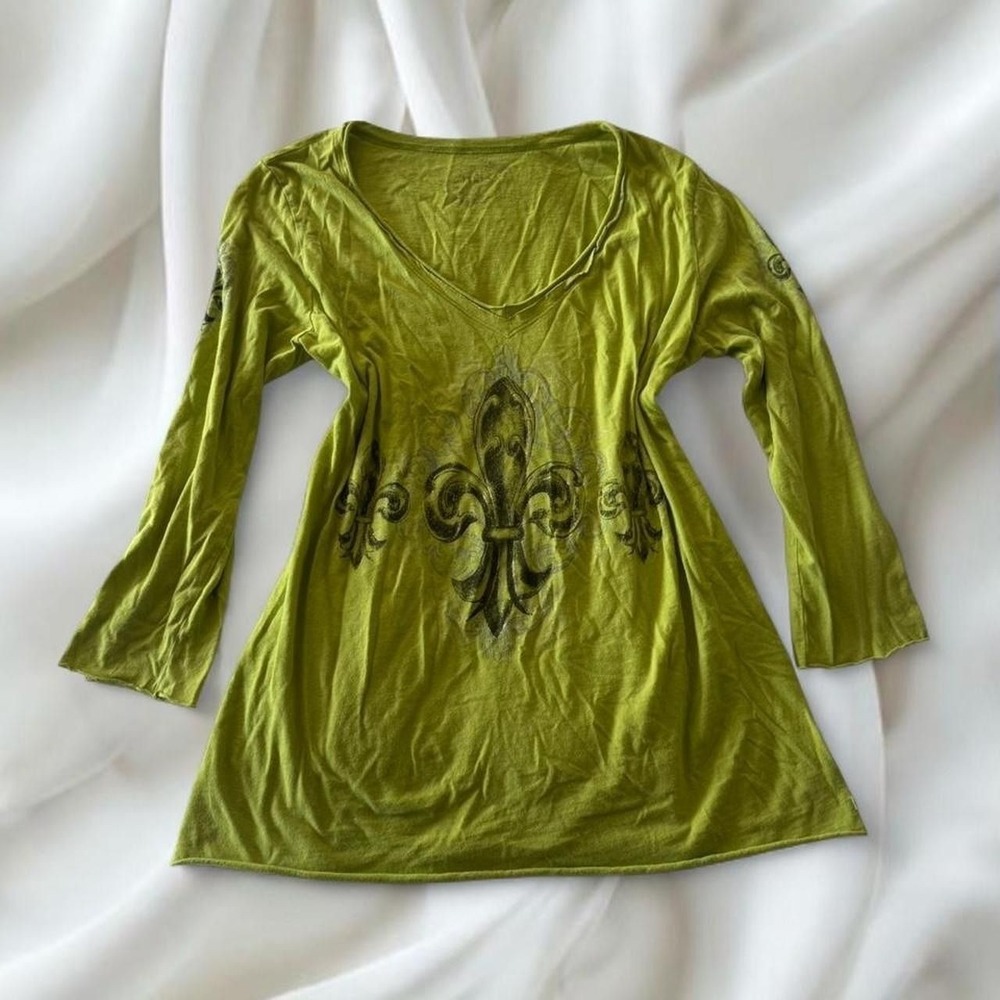 Y2K vintage Affliction style green graphic long sleeve